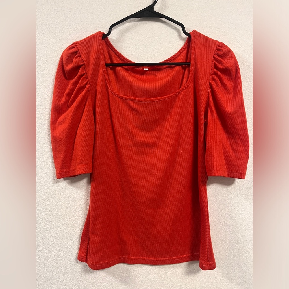 Orange Fluffy Half Sleeve Top